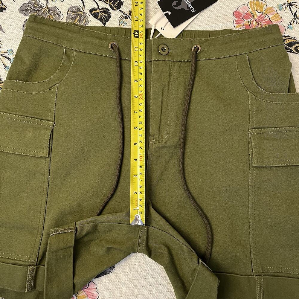 Women’s Olive Cargo Drawstring Shorts with Patch Pockets - Picture 7 of 10